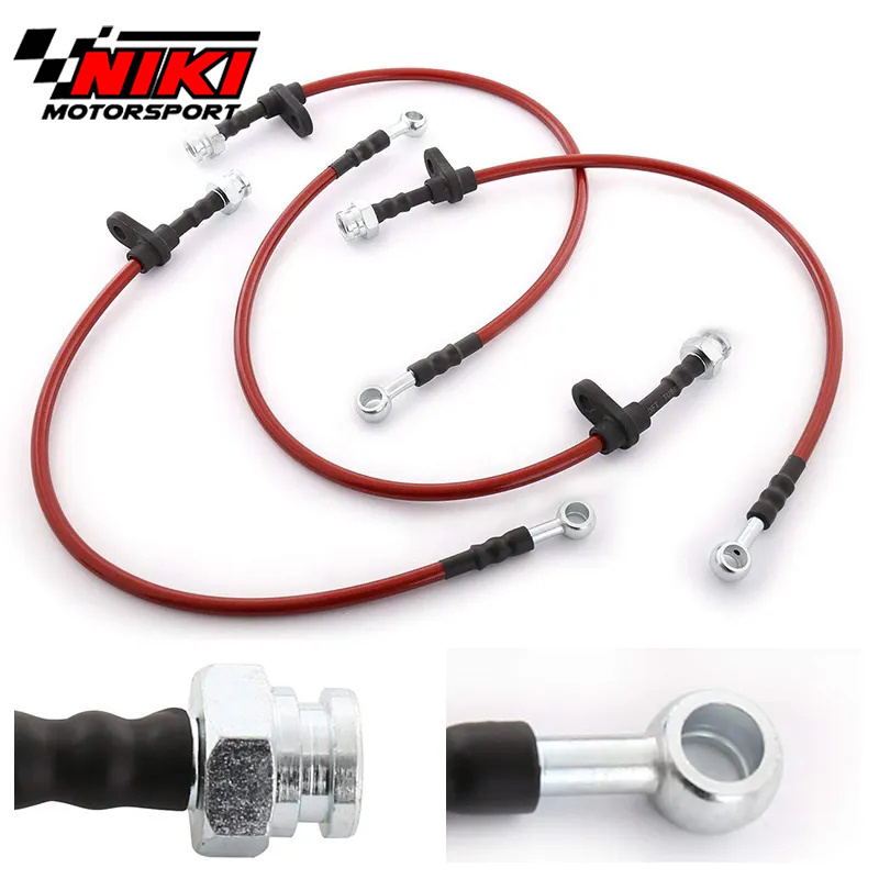 Brake Hose for Honda for Civic EK EJ EM 96-00 Front Rear Red Stainless Steel Braided Black End Cap Oil Line Cable Hose