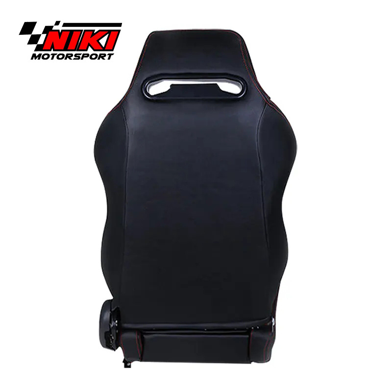 Universal Type-R Car Seat Racing Bucket Black PU Leather Red Stitching Fully Reclinable Racing Seat