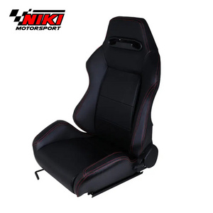 Universal Type-R Car Seat Racing Bucket Black PU Leather Red Stitching Fully Reclinable Racing Seat