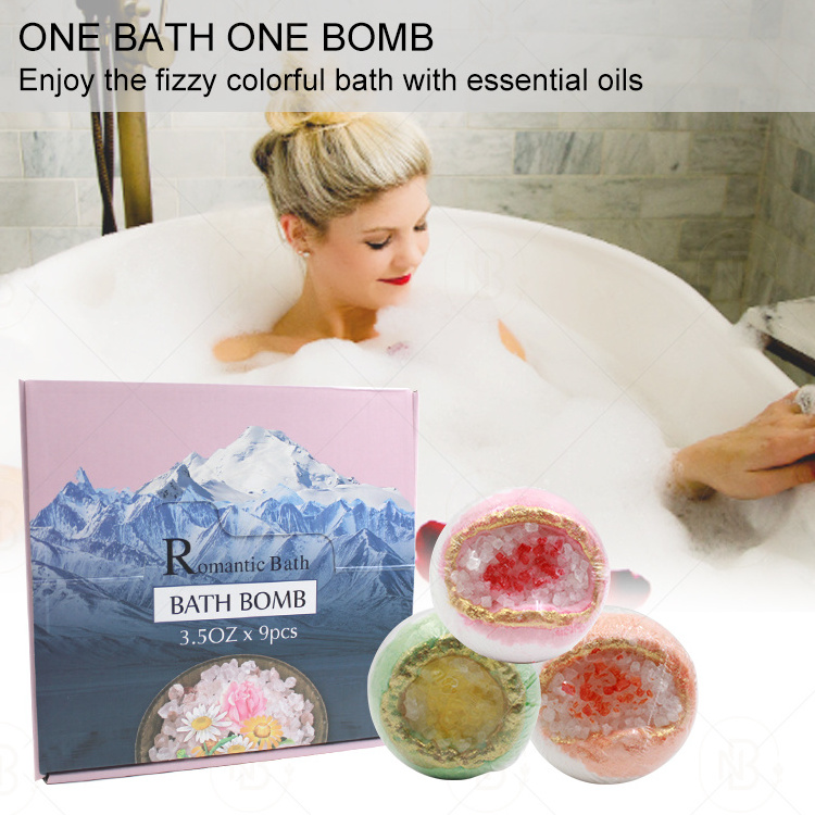 Wholesale Large Vegan Natural Ball Fizzi Salt Gift Set organic 3D Crystal Geode Bath Bomb For Sale