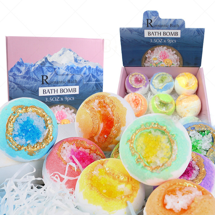 Wholesale Large Vegan Natural Ball Fizzi Salt Gift Set organic 3D Crystal Geode Bath Bomb For Sale