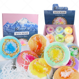 Wholesale Large Vegan Natural Ball Fizzi Salt Gift Set organic 3D Crystal Geode Bath Bomb For Sale