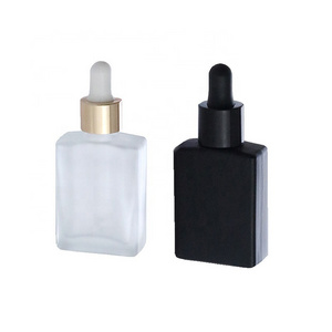 Unique Design Empty 30ml 1oz 50ml 100ml French Square Matt Black Glass Essential Oil Dropper Bottle With Serum Pipette (GSA28)