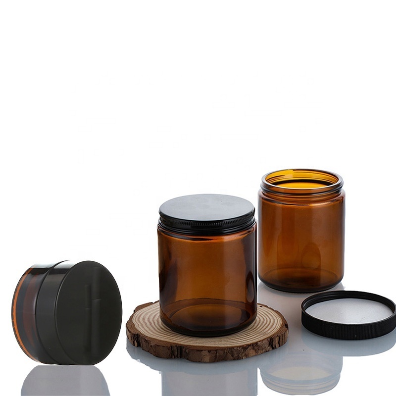 Manufacturer Hot Sale  4oz 120ml Empty Black Lid Amber Glass Candle Jar Cosmetic Glass Jar (GJM02)