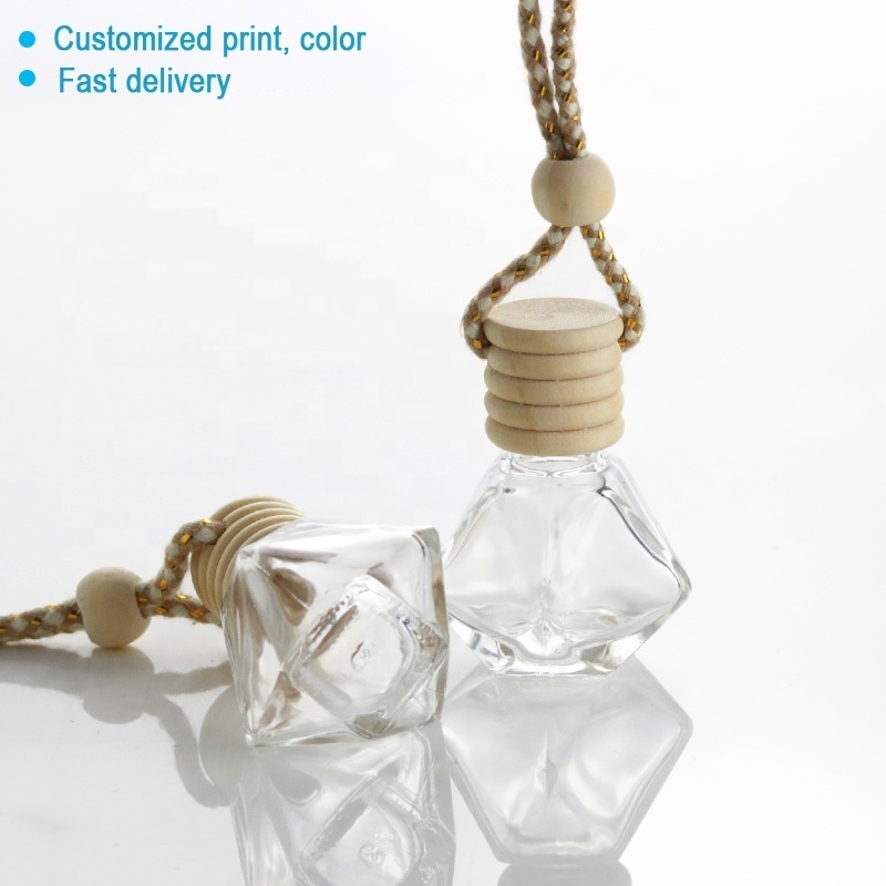 Custom Hanging 10ml Air Car Freshener Bottle Diffuser Perfume Glass Bottle With Wooden Cap (CG07B)