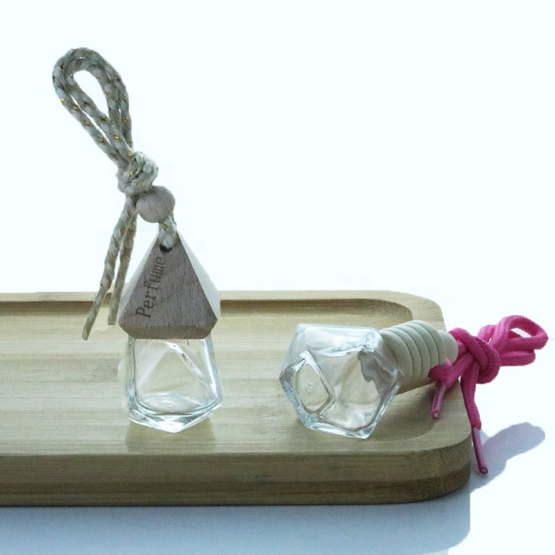 Custom Hanging 10ml Air Car Freshener Bottle Diffuser Perfume Glass Bottle With Wooden Cap (CG07B)