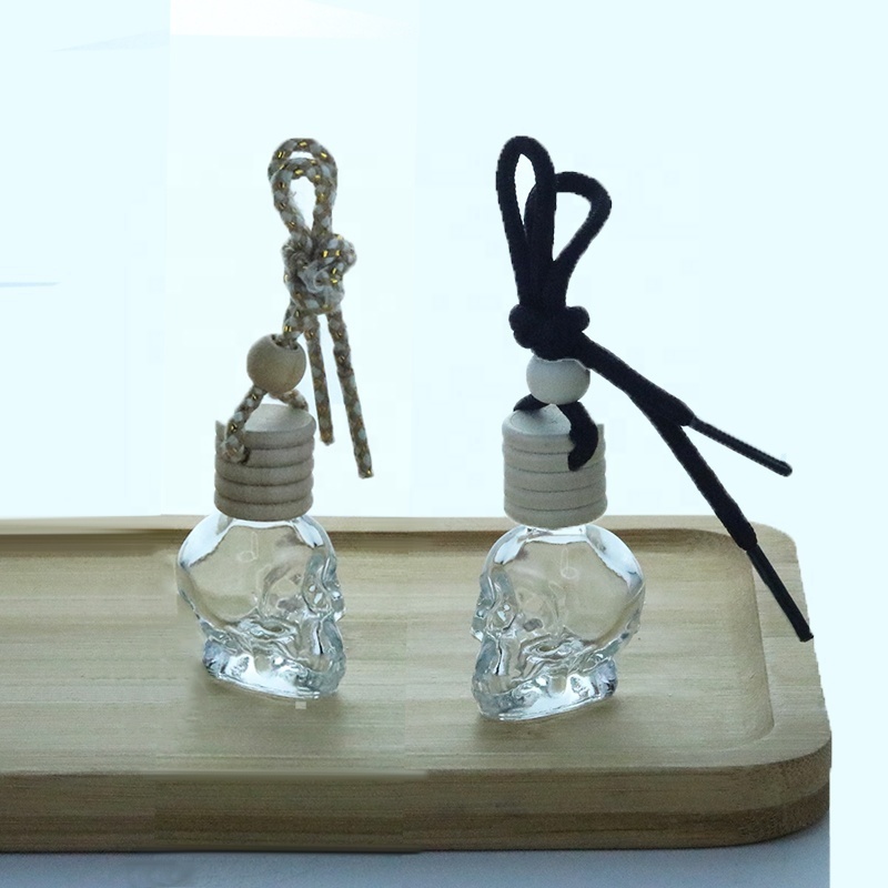 Wholesale 8ml Skull Clear Glass Car Perfume Bottle With Wooden Cap For Fragrance Oil (CG34)