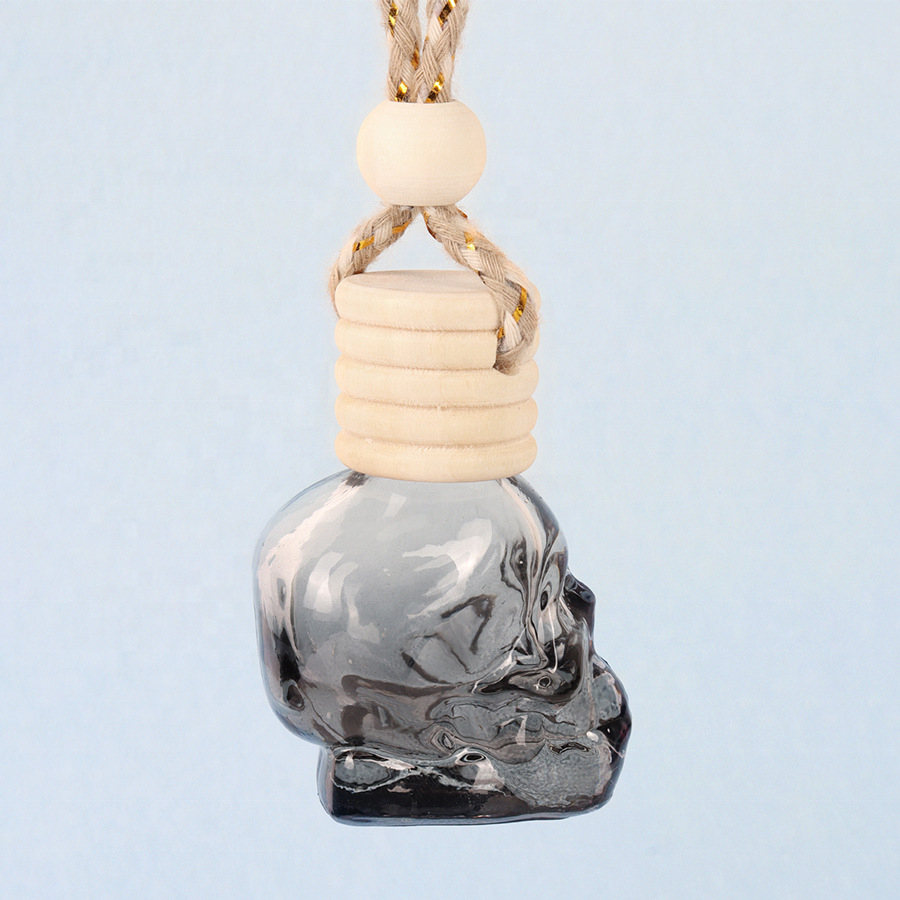 Wholesale 8ml Skull Clear Glass Car Perfume Bottle With Wooden Cap For Fragrance Oil (CG34)