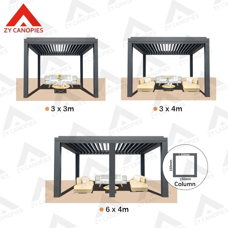 Modern Bioclimatic Waterproof Pergola With Blinds Outdoor Motorized Louvered Aluminum Pergola