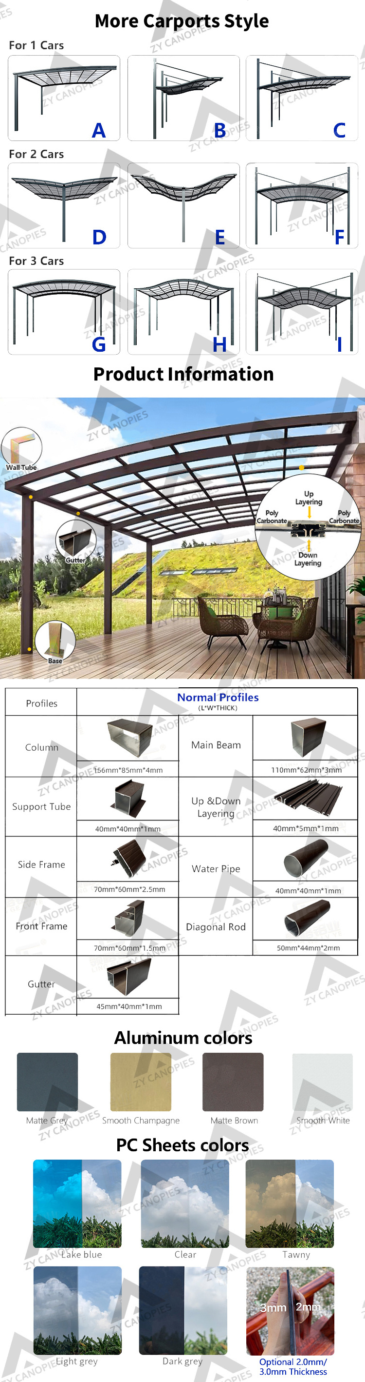 High Quality Metal Carport Frame Parts Free Standing Aluminum Curved Carport