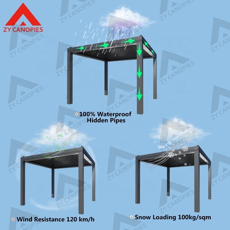 Electric Opening Roof Garden Gazebo With LED Lights Aluminum Outdoor Terrace Pergola