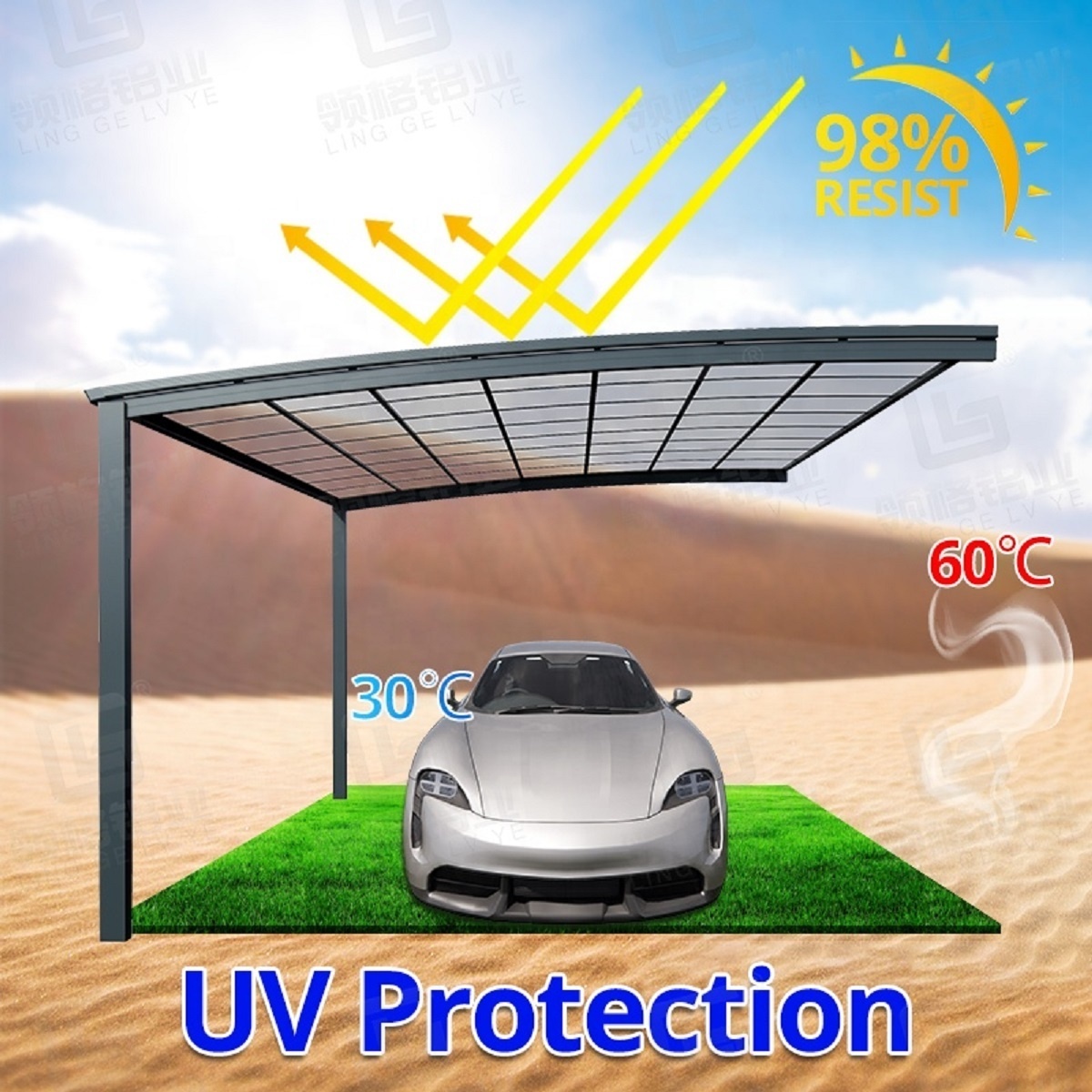 Strong Aluminum Structure Carport Free Standing Polycarbonate Roof Car Parking Canopy