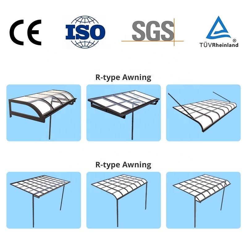 Rust-proof Aluminum Alloy Awning PC Sheet Canopy Patio Roof Awning Canopy