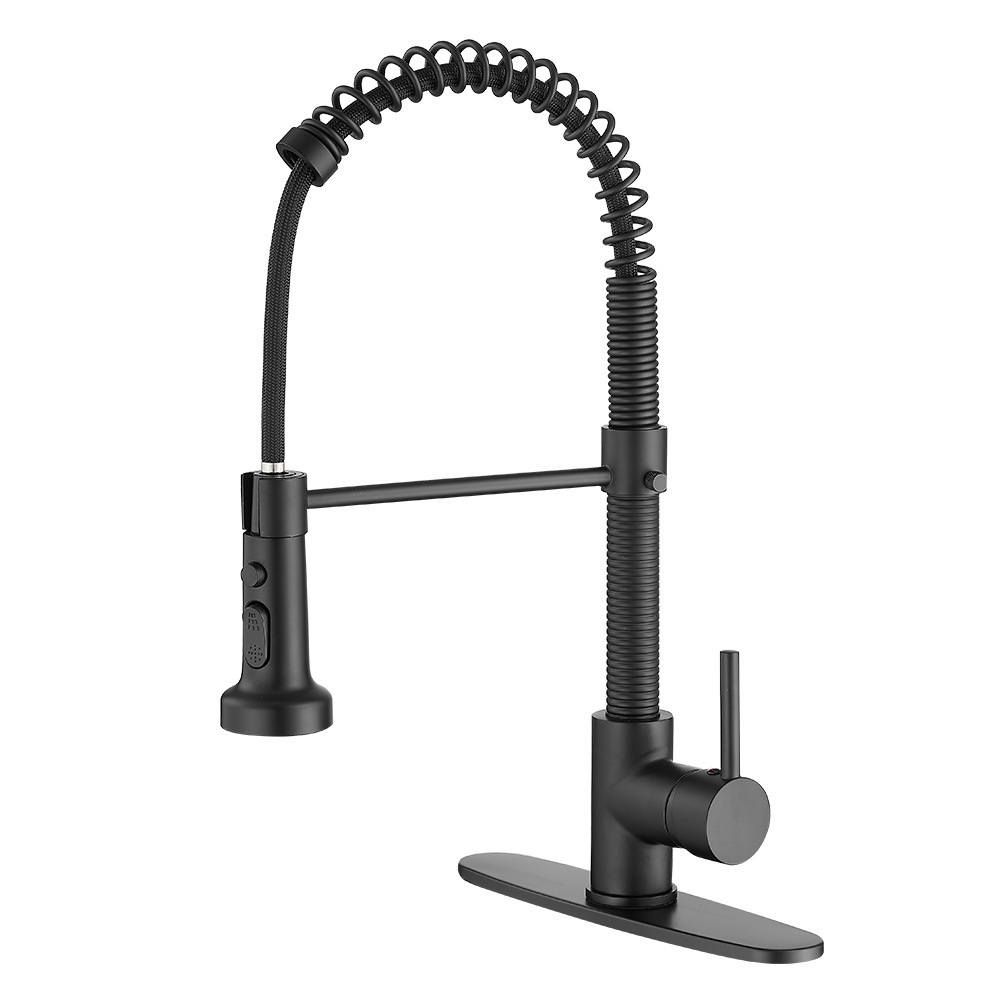 Hot Sell single lever sink moen kitchen faucet mixer black flexible Pull Out Spring kitchen faucet with deck plate