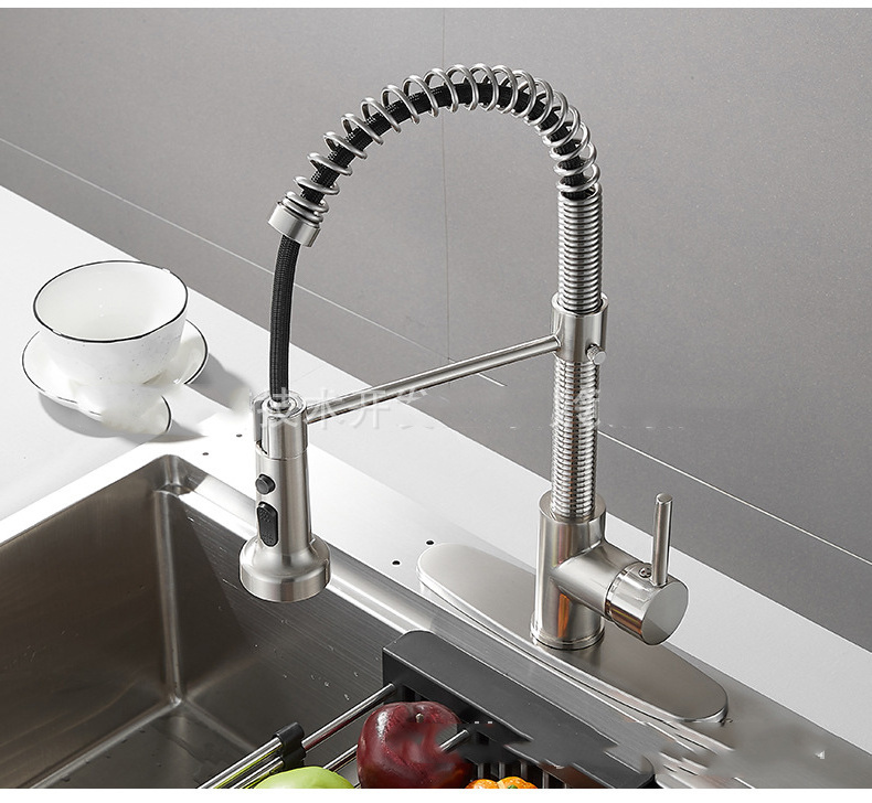 Hot Sell single lever sink moen kitchen faucet mixer black flexible Pull Out Spring kitchen faucet with deck plate