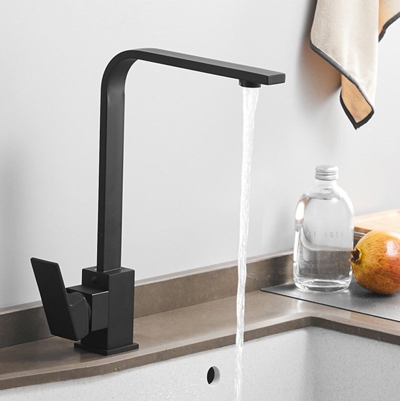 black Square Sink Mixer Tap Watermark Tapware Matt Black Kitchen Faucet With Swivel Spout Deck Mount faucet kitchen