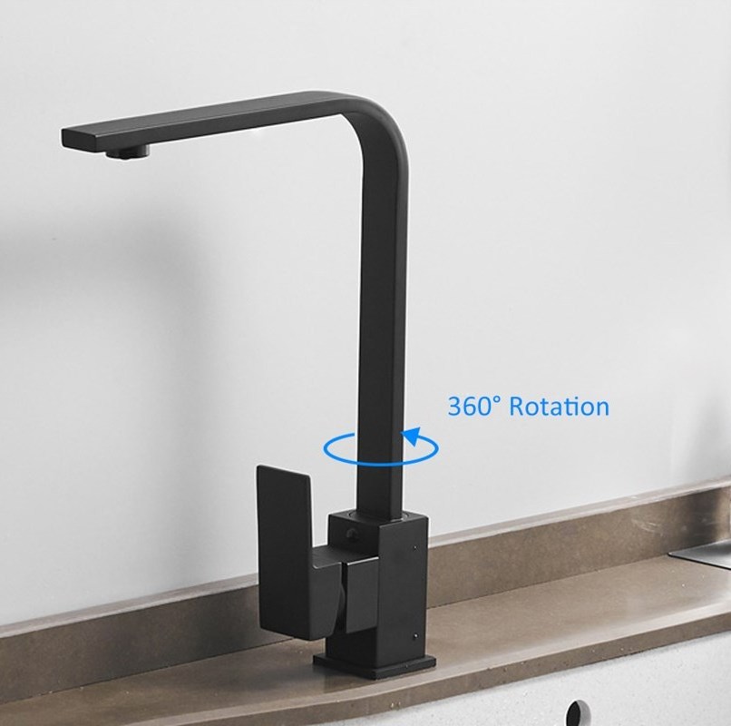 black Square Sink Mixer Tap Watermark Tapware Matt Black Kitchen Faucet With Swivel Spout Deck Mount faucet kitchen