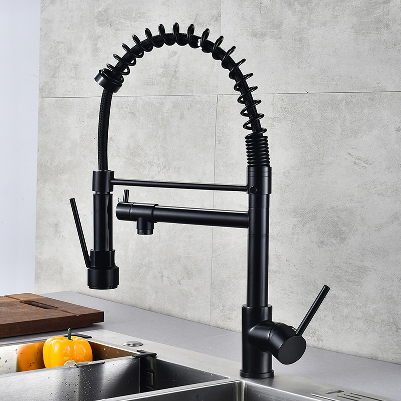 Black Commercial Pull Out Flexible Water Mixer 3 Way Pre Rinse Sink Taps Wall Mount Kitchen Faucet