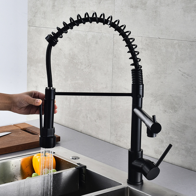 Black Commercial Pull Out Flexible Water Mixer 3 Way Pre Rinse Sink Taps Wall Mount Kitchen Faucet