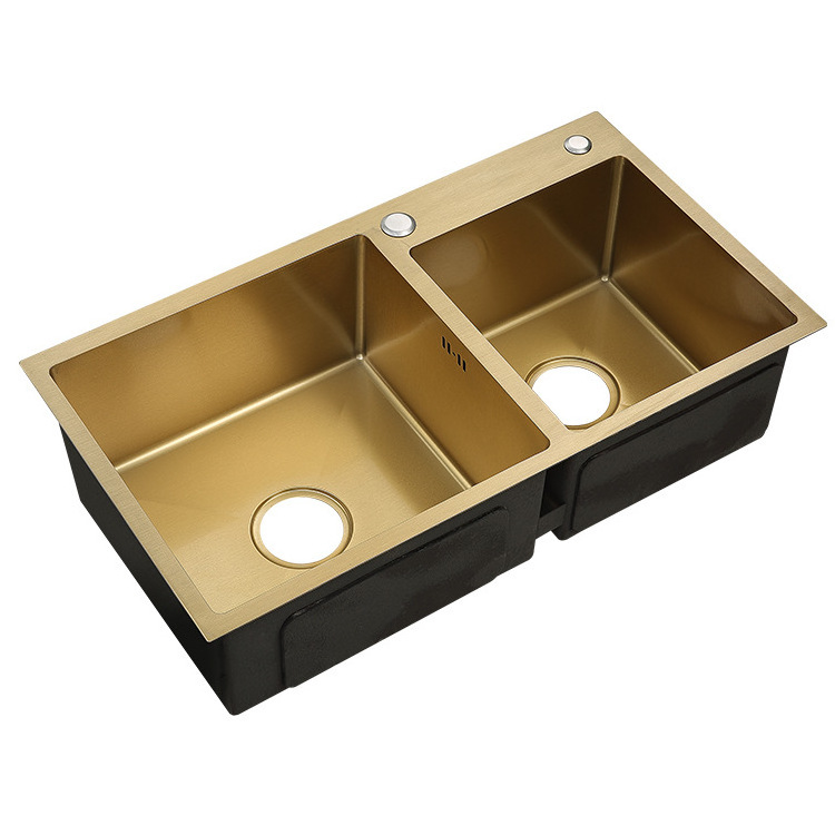 Factory hot sale golden kitchen double sink 304 stainless steel under mount kitchen sink gold