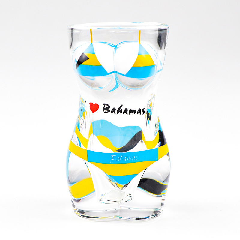 Factory Customized Printing Logo Bahamas Beach Sea Tourist Souvenir Bikini Shape 3d Sexy Shot Glass