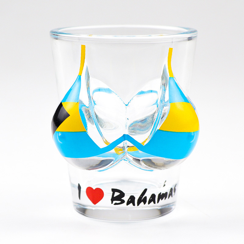 Factory Customized Printing Logo Bahamas Beach Sea Tourist Souvenir Bikini Shape 3d Sexy Shot Glass