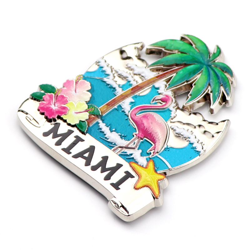 Custom Printing Logo Palm Miami Beach Sea Souvenir 3D Metal Fridge Magnet