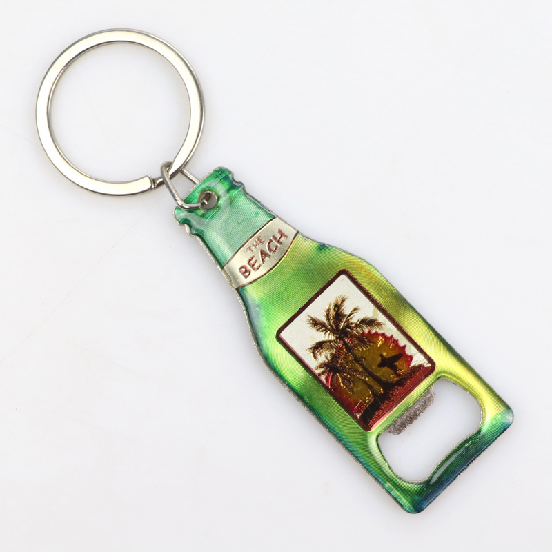 Custom luxury Jamaica souvenir metal printed paper epoxy  beer bottle opener keychain