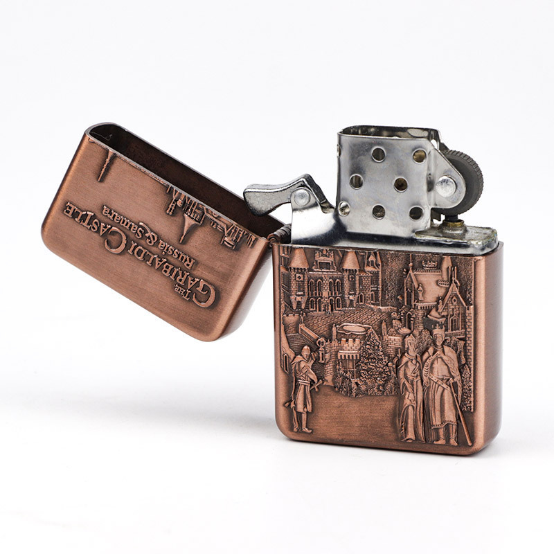 Wholesale custom engraved logo vintage copper souvenir tourist metal cigarette oil kerosene lighter