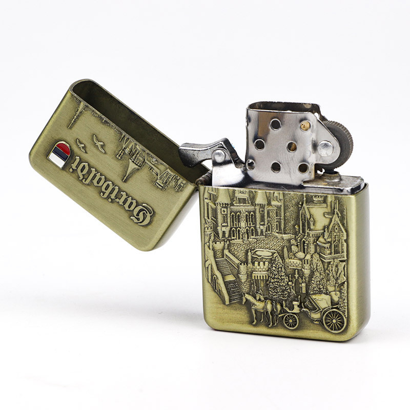 Customised engraved logo antique brass vintage mini souvenir metal smoking oil kerosene lighter