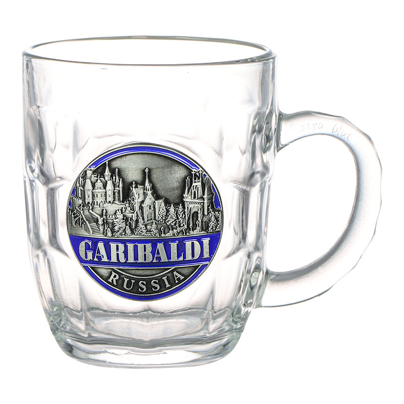 Wholesale Customized Metal Logo 7oz Sublimation Souvenir Glass Beer Stein Mug with Handle