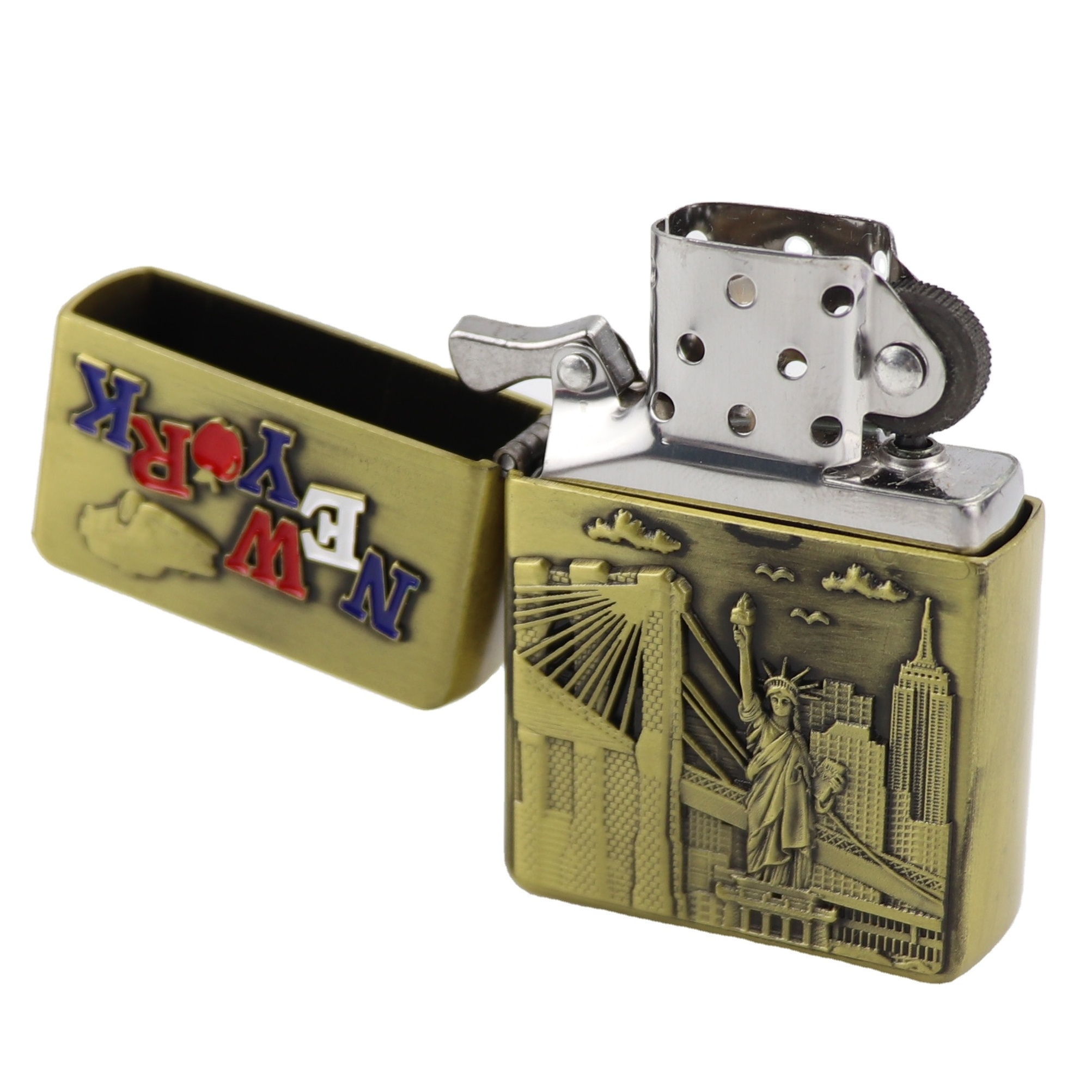 Customized engraved logo vintage souvenir windproof cigarette metal kerosene lighter