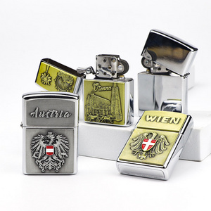 Wholesale custom engraved souvenir gift metal windproof pocket cigarette kerosene oil lighter with logo