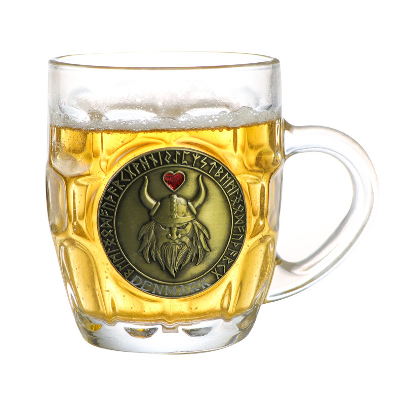 Wholesale Customized Metal Logo 7oz Sublimation Souvenir Glass Beer Stein Mug with Handle