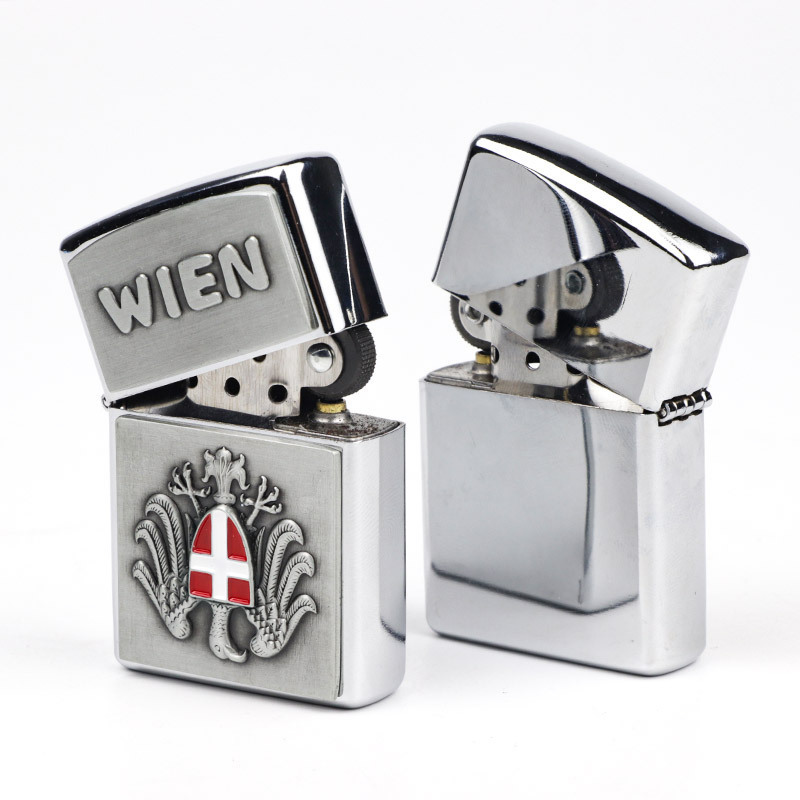 Wholesale Customized Logo Souvenir Windproof Silver Metal Smoking Cigarette Kerosene Lighter