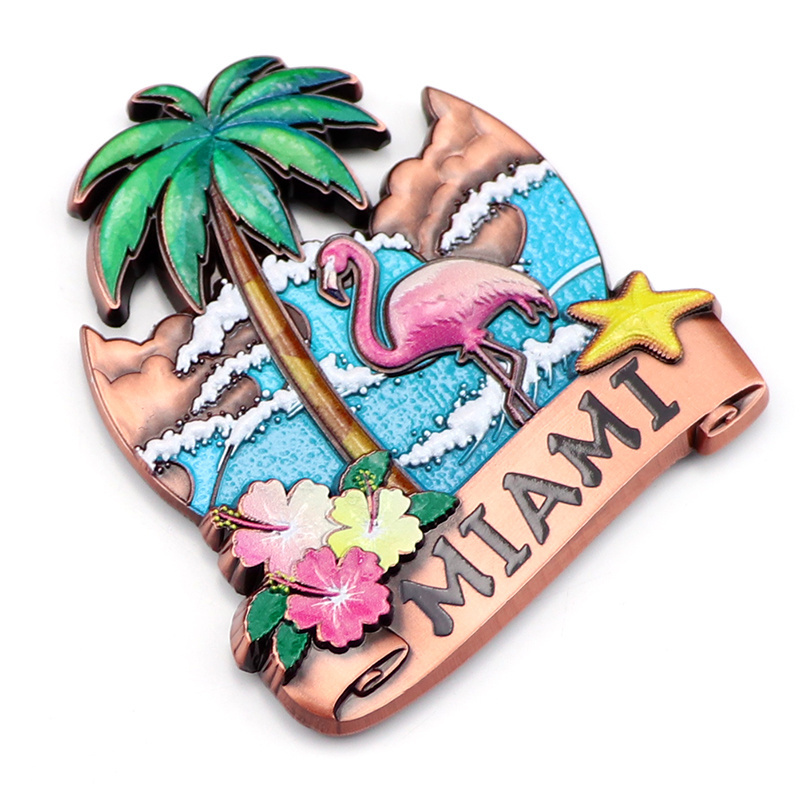 Custom Printing Logo Palm Miami Beach Sea Souvenir 3D Metal Fridge Magnet