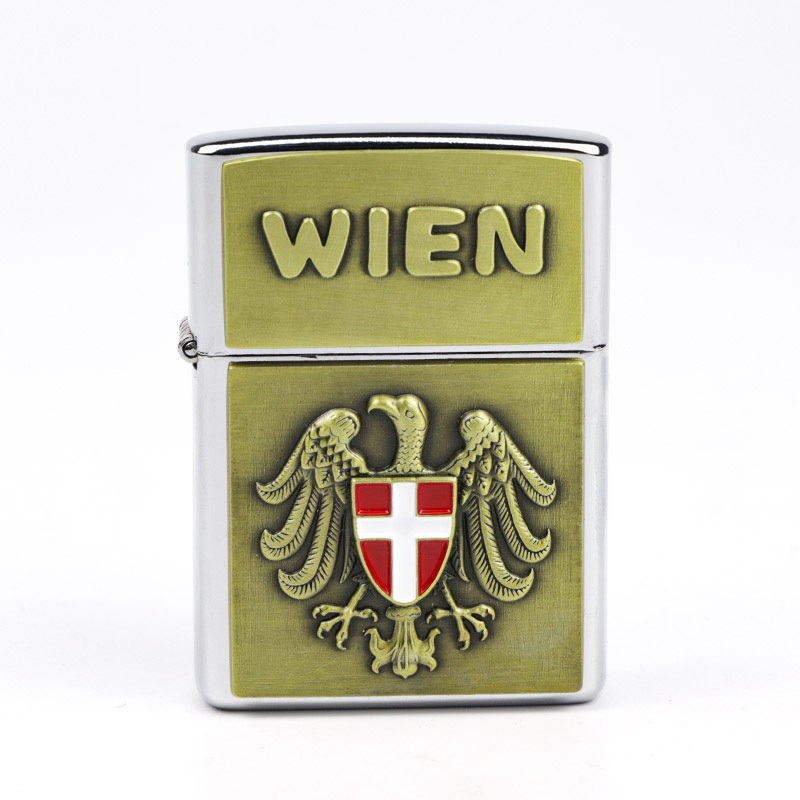 Wholesale custom logo engraved brass vintage zinc alloy souvenir cigarette metal kerosene lighter