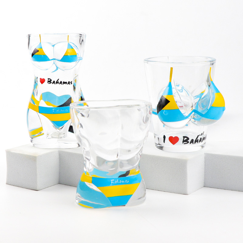 Factory Customized Printing Logo Bahamas Beach Sea Tourist Souvenir Bikini Shape 3d Sexy Shot Glass