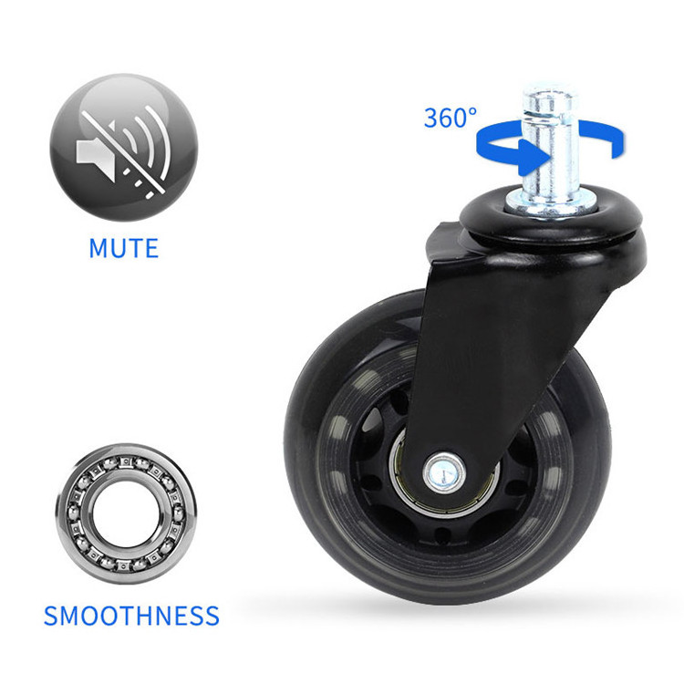 Black Office Chair Caster Wheels Replacement 2 2.5 3 Inch Swivel Rubber Furniture Roller Caster Wheels