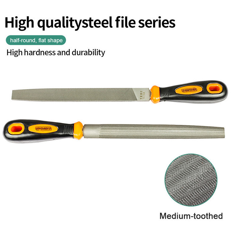 Woodworking Metal File T12 Steel 8 Inch Half-round Flat Hand File Medium-toothed Wood Rasp File with Handle