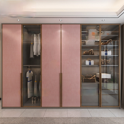 European Style Stainless Steel Bedroom Wardrobes Closet Pink Wardrobe