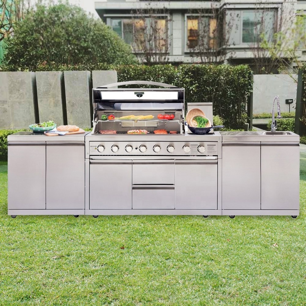 Outdoor BBQ Stainless Steel Kitchen Cabinet Garden Kitchen Island BBQ Grills Camping Kitchen