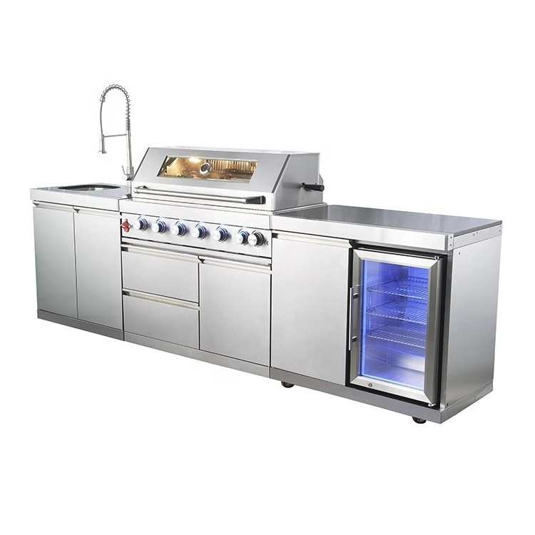 Outdoor BBQ Stainless Steel Kitchen Cabinet Garden Kitchen Island BBQ Grills Camping Kitchen