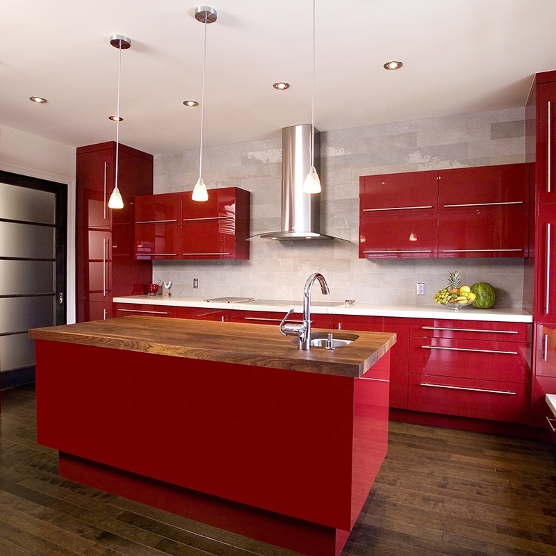 Manufacture complete water resistant kitchen cabinet knock down kitchen cabinets stainless steel red kitchen cabinet