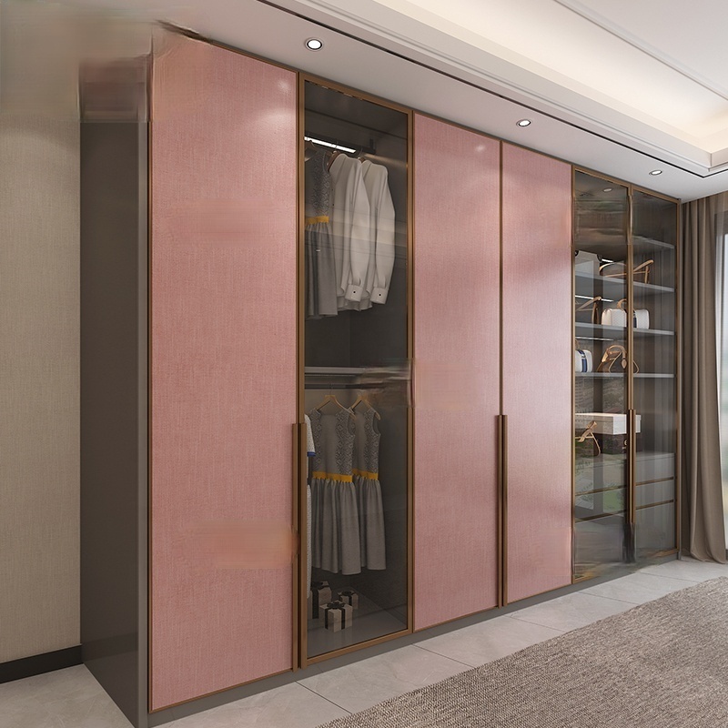 European Style Stainless Steel Bedroom Wardrobes Closet Pink Wardrobe