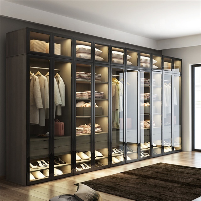 Customized Small Size Stainless Steel Wardrobe Fashion Glass Door Closet