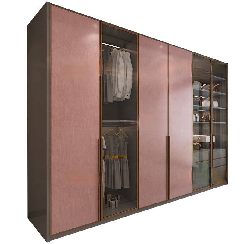 European Style Stainless Steel Bedroom Wardrobes Closet Pink Wardrobe