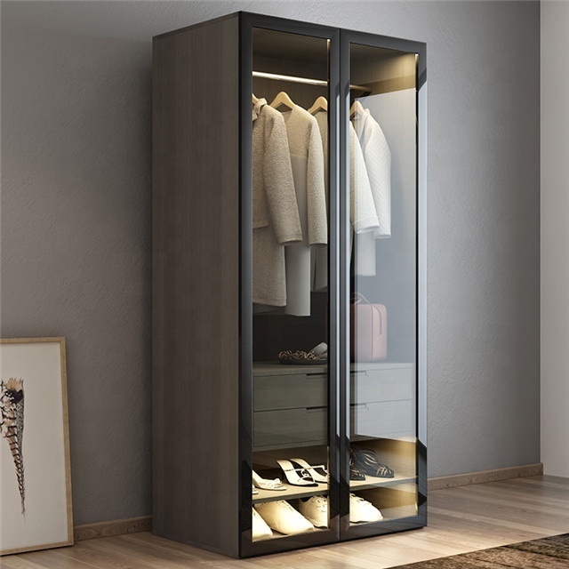 Customized Small Size Stainless Steel Wardrobe Fashion Glass Door Closet