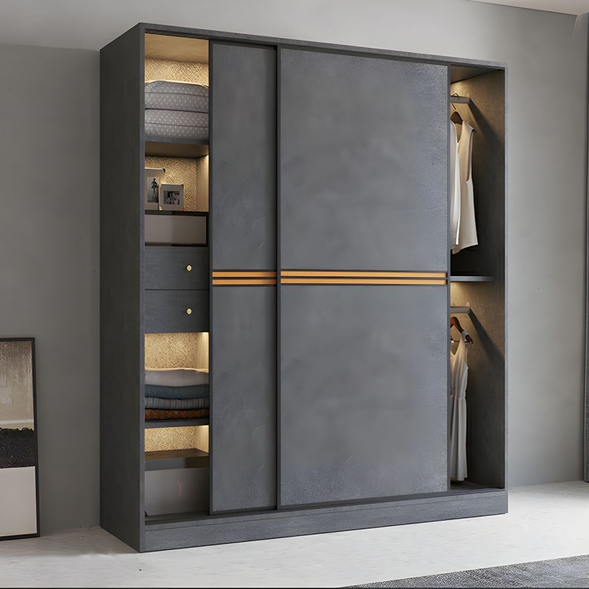 Stainless Steel Modern Minimalist Wardrobe Luxury Gray Closet