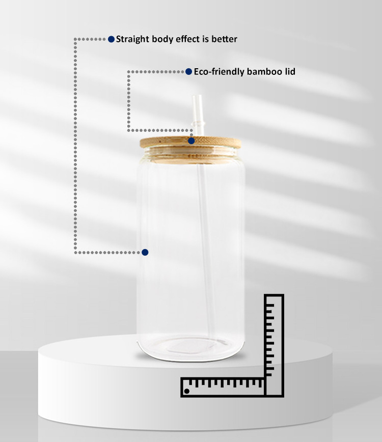 USA Warehouse 12oz 16oz 20oz 25oz Sublimation Blanks Frosted Clear Beer Glass Can Cups with Bamboo Lid and Straw